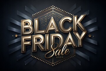 Black Friday Sale Announcement In Elegant Gold And Dark Blue Art Deco Style With A Luxurious, Shimmering, Geometric Design