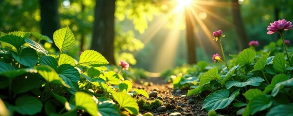 Sunlight filtering through the leaves of plants in Botanique Jardin Brest, sunlight, light