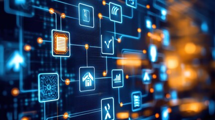 Fototapeta premium Digital Technology Background with Network Connections and Icons