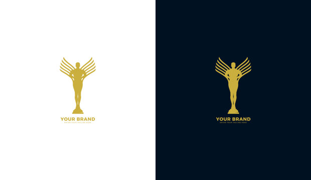 Best award statue logo, angel wings statue icon