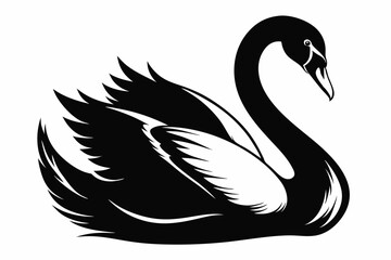 mute swan line art silhouette vector illustration