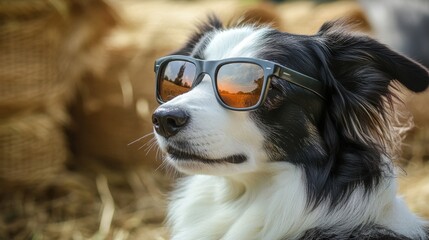 Cool Dog Wearing Sunglasses Relaxing in Outdoor Summer Setting