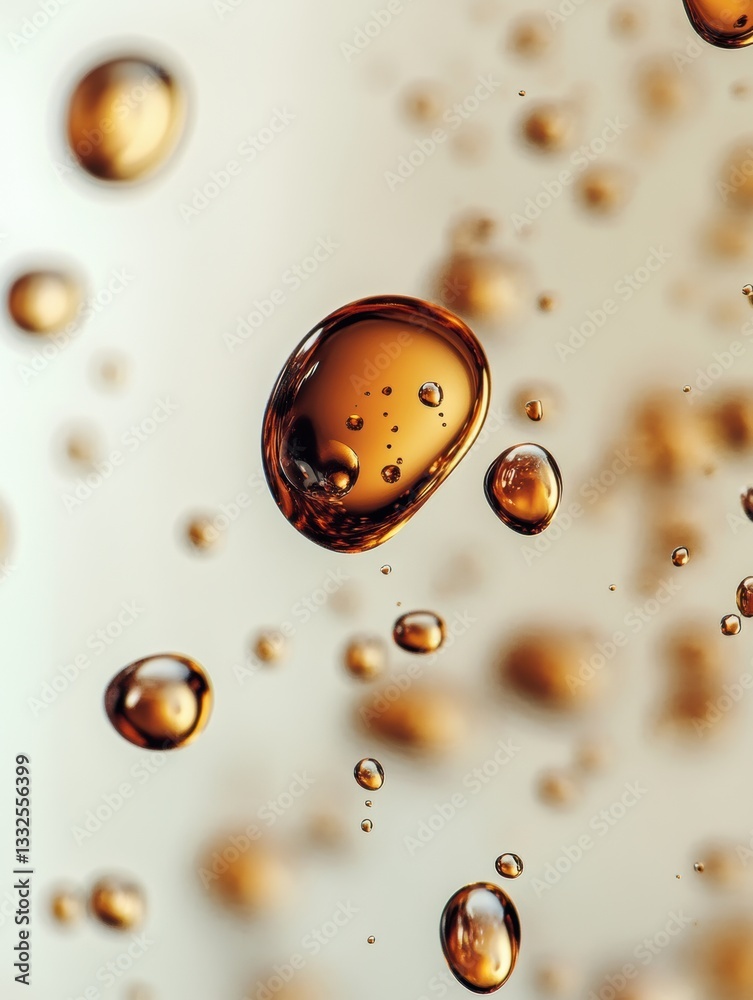 Aufkleber Dynamic abstract composition of coffee droplets floating in mid-air, displaying various sizes and a fluid aesthetic Generative AI