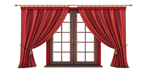 red window curtains isolated on white background.png
