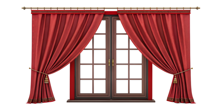 red window curtains isolated on white background.png