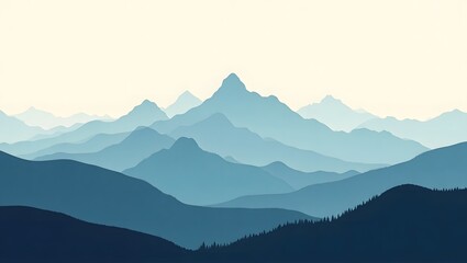 Naklejka premium Serene Mountain Layers in Soft Blue Gradients