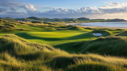 An idyllic Irish golf course basks in the warmth of summer, offering a picturesque and tranquil setting