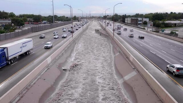Slow Motion Rushing Arroyo Full Of Water in Albuquerque NM