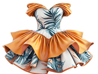 Elegant floral dress with ruffles on Transparent Background fashion design