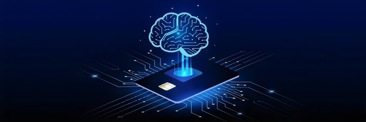 Illustration of a glowing bank card with a neural network-like brain growing from it – Suitable for financial intelligence, AI in banking, and smart investment concepts.