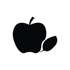 apple with leaf on a black silhouette on white background