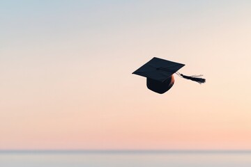 graduation cap mid-air with sunrise background symbolizing new beginnings