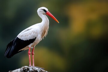 White stork standing on a rock in natural habitat