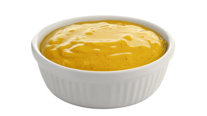 Delicious cheese sauce in a white bowl on transparent background