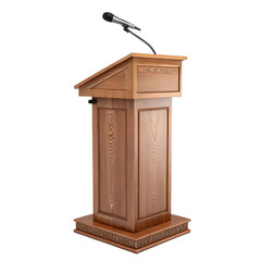 wooden podium or pulpit with microphone isolated on white background png