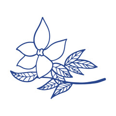 Floral Branch with Leaves, Hand-Drawn Vector Line Art