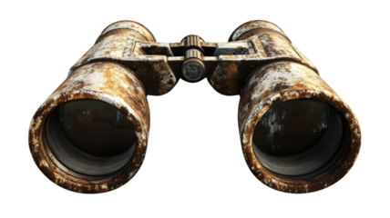 Rusty binoculars isolated on transparent background showing signs of age and wear