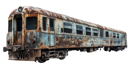 Obraz premium Old rusty abandoned train carriage isolated on transparent background
