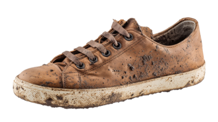 Brown muddy sneaker isolated on transparent background