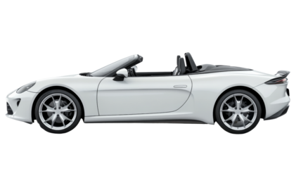 White generic convertible sports car isolated on transparent background, side view