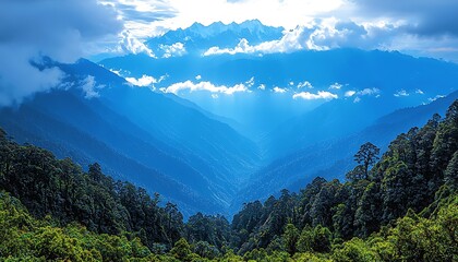 Naklejka premium Sunlit Himalayan Valley Panorama