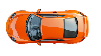 Orange modern generic sports car top view on transparent background