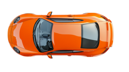 Orange modern generic sports car top view on transparent background