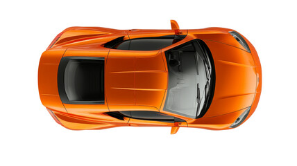 Orange modern sports car viewed from above on transparent background