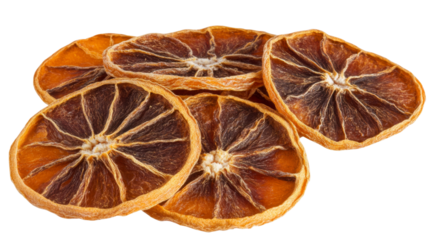 Dried orange slices overlapping on transparent background