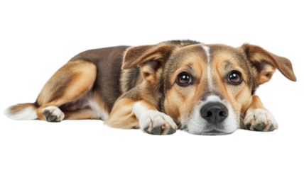 Adorable dog lying down with transparent background