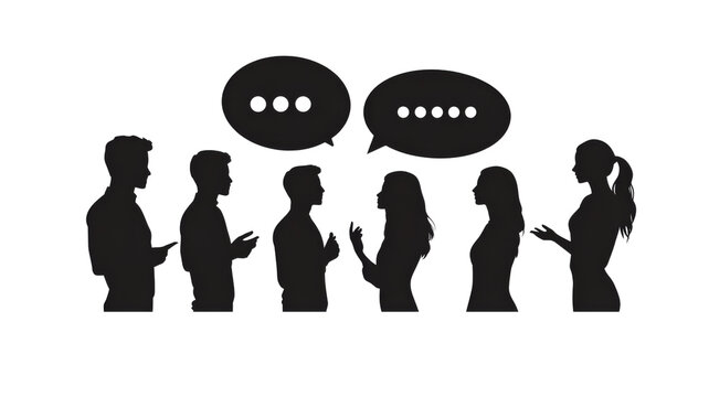 Business people talking and discussing with speech bubbles on transparent background