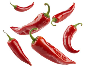 A Collection of Bright Red Chili Peppers Floating – Spicy and Vibrant