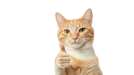 Obraz premium Ginger cat showing thumbs up sign on transparent background