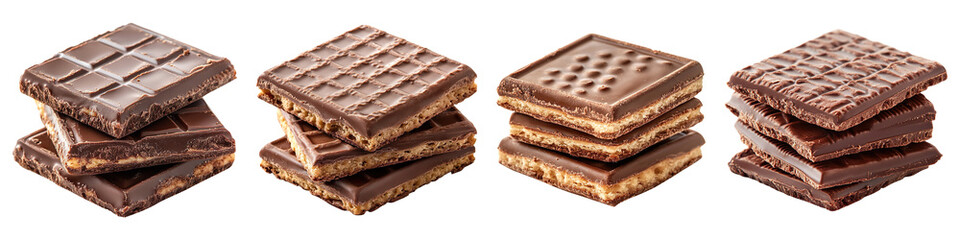 Collection of chocolate wafers isolated on transparent background