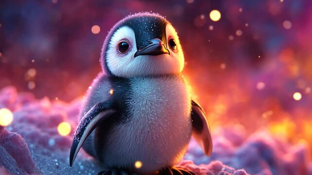 Kleiner Pinguin mit leuchtendem Hintergrund