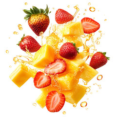 A Burst of Pineapple Papaya and Strawberries Splashing Isolated on Transparent Background