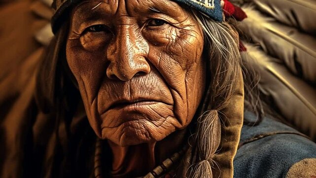 Portr&auml;t eines alten indigenen Mannes mit ernstem Blick