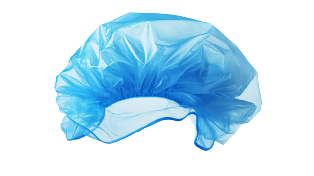 Light blue medical disposable cap isolated on transparent background
