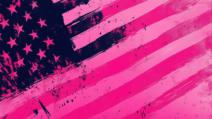 Pink American flag, grunge style banner
