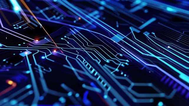 Dynamische blaue Lichtlinien und digitale Technologie