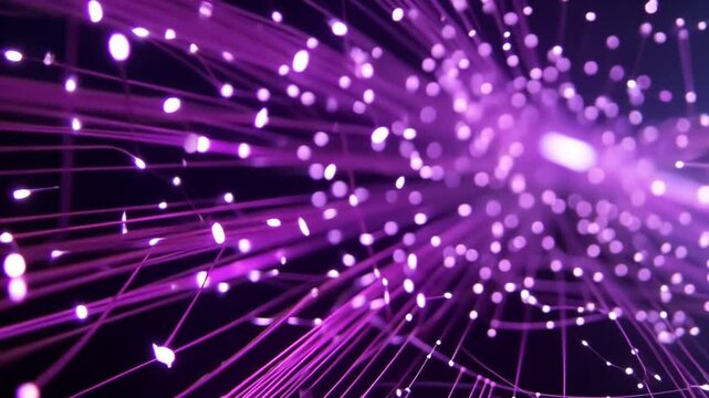 Lila leuchtende Datenpunkte in einem virtuellen Netzwerk
