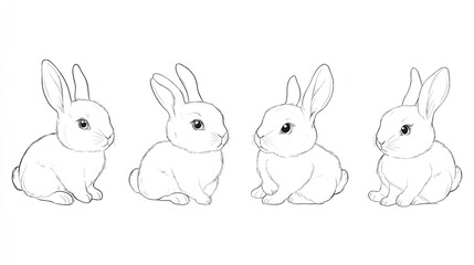 Fototapeta premium Cute bunny rabbit outline sketch vector illustration