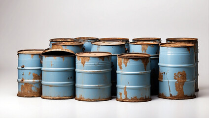 An Old Rusty Blue Steel Oil Barrel Isolated for Industrial Aesthetics
