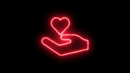 Hand with love symbol neon animation for romance, care, affection, heart, glowing gesture, emotion, and modern digital design visuals. - Powered by Adobe