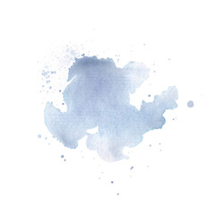 Abstract watercolor background. Round stain of blue ink or watercolor paint isolated on white. Square composition for sign, logo, icon, t-shirt print.