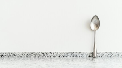Silver Spoon on Granite Countertop Against White Wall
