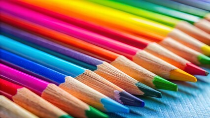 Fototapeta premium Vibrant Colored Pencils Aligned Close-Up - School Art Supplies Stock Photo