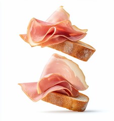 Two slices of bread with ham levitating.