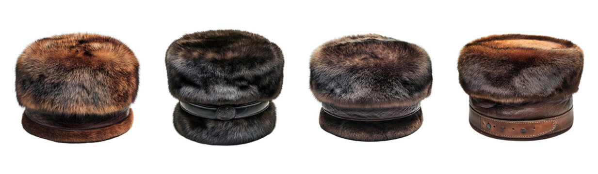 Collection of classic Cossack Fur Hats isolated on transparent background