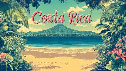 Obraz premium Costa Rica Vintage Travel Poster featuring tropical island